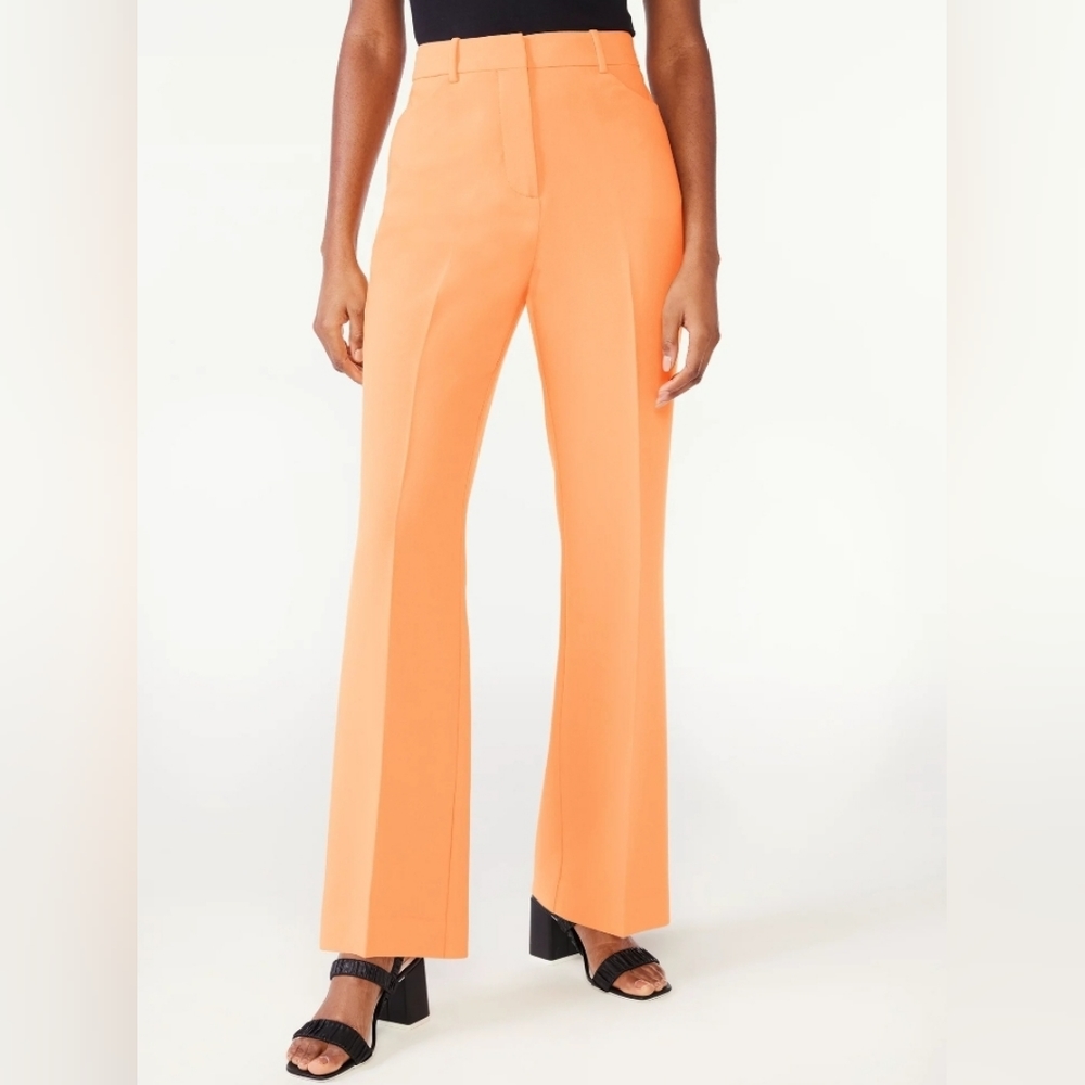 Tall High Waisted Trousers Crease Front Size Medium 8-10 Color Pumpkin New - Picture 10 of 14